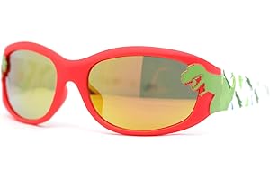 SA106 Boys Color Mirror T-Rex Dinosaur Print Arm Oval Sport Sunglasses