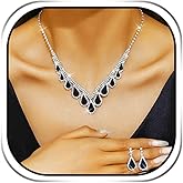 JAKAWIN Black Rhinestone Jewelry Set Formal Prom Costume Necklace and Earrings Set for Women