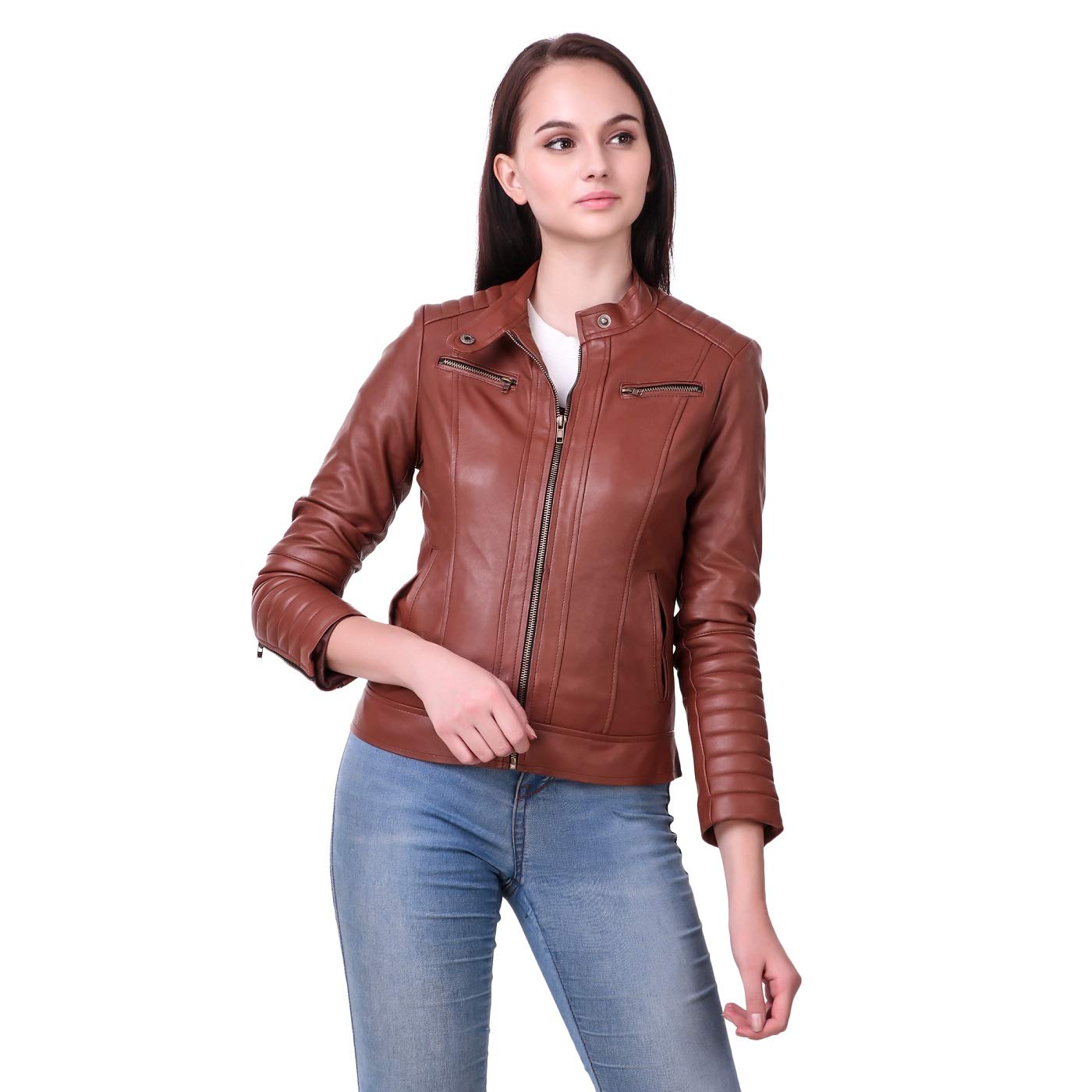 leather retail faux leather jacket for female