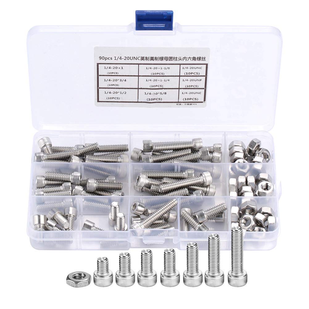 90Pcs Stainless Steel Hex Socket Screw Assortment Kit Cap Head Bolts Nuts Fastener Set for DIY Motorcycle Maintenance