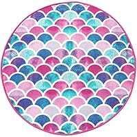 Mermaid Rug Girls Decor for Mermaid Bedroom, Girls Bathroom Rugs, Toddler Girl Playroom Carpet Play Mat- Round Kids Area Rug, Pink Purple Aqua Turquoise Mermaids Scales, Little Mermaid Tail Floor Mat