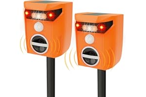 X-PEST Solar Powered Deer Repellent Ultrasonic Outdoor Animals Repeller Away Device for Yard Such As Raccoons, Deer, Dogs, Cats, Foxes, Skunk and More Waterproof - 2 Pack