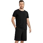 NACHILA Men's Pajamas Set-Viscose Made from Bamboo, Soft Sleepwear Short Sleeve Pjs Top with Shorts Cool Loungewear