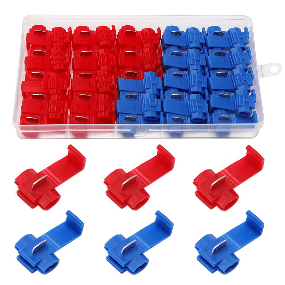 YIXISI 50 PCS Quick Splice Electrical Terminal Assortment Set, Quick Branch Connectors for Motorcycle, Automotive and Home Wiring Projects (25 PCS Red, 25 PCS Blue) — image 1