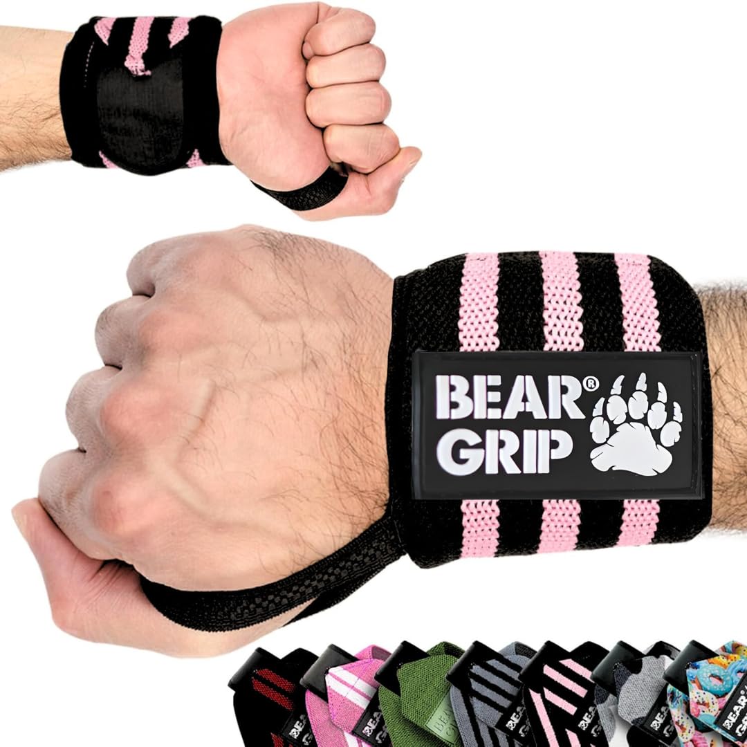 BEAR GRIP - Weight lifting wrist support wraps (Sold in pairs) (Pink)