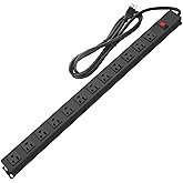 HHSOET Long Power Strip Surge Protector, 12 Ports, Black, 6FT | Heavy Duty, Extension Cord Multiple Outlets, Wide Spaced, Metal, Large, Wall Mount Plug Extender, Under Desk, Garage