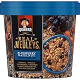 Quaker Real Medleys Oatmeal+, Blueberry Hazelnut, Instant Oatmeal+ Breakfast Cereal, (Pack of 12)