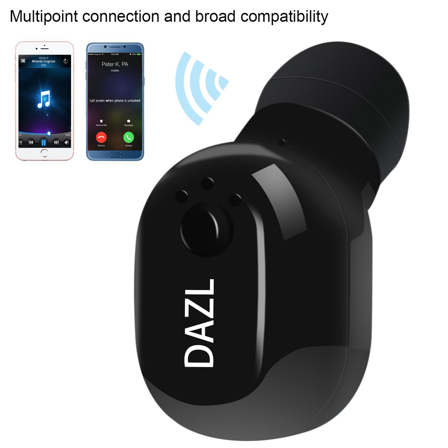 Bluetooth Headphone Mini Car Headset Magnetic Charging Wireless Invisible In-Ear Earbuds Mic Hands-Free Calls Sports Earphone with 6pcs ear-tips Earpiece for IOS iPhone 8 X Android Smartphones, Black