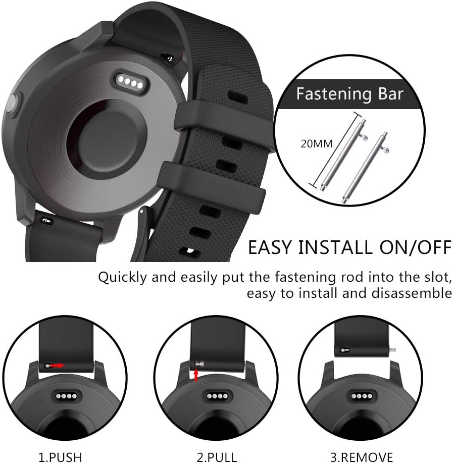 ISABAKE 20mm Watch Strap for Garmin Vivoactive 6/5/3/Forerunner 55/165/245/645, Silicone Replacement Band for Women Men - Image 5