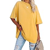 Fisoew Women's Oversized T Shirts Tees Half Sleeve Crew Neck Cotton Tunic Tops
