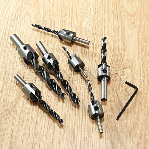 7Pcs HSS 5 Flute Countersink Drill Bit Set Screw Woodworking Chamfer Tool 3-10mm