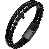 Udolfly Mens Leather Cross Bracelets Multi-layer Braided Wristband Religious Christian Bracelet Gift for Men