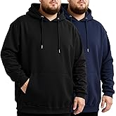 Chicingyou 2 Pack Men's Big and Tall Fleece Pullover Hoodies Long Sleeve Lightweight Hooded Sweatshirt with Pocket Drawstring