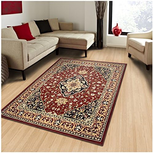 Superior Indoor Area Rug, Jute Backed, Traditional Oriental Medallion, Perfect for Hallway, Entryway, Living Room, Bedroom, Office, Kitchen, Glendale Collection, 2' 7" x 8', Red