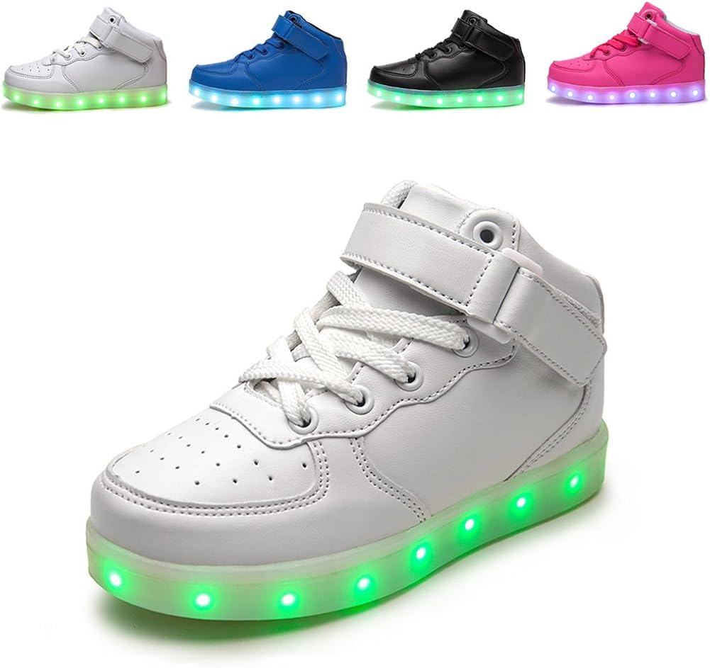 Kids Unisex LED Light Up Trainers Shoes USB Charging Flashing Hightop