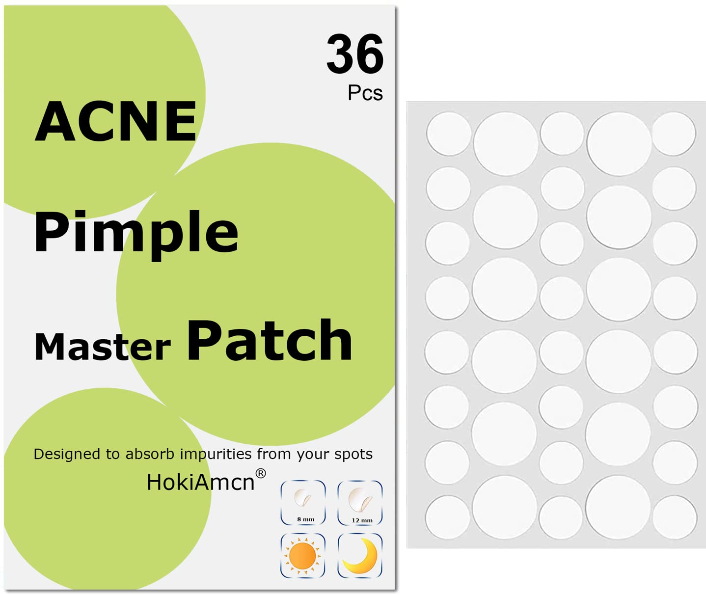 Acne Pimple Patches 36PCS Hydrocolloid Patches 1.5% Salicylic Acid and Niacinamide, Blemish Spot, Invisible Spot Patches, 2 Sizes 8mm, 12mm