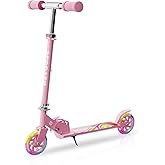 Scooter for Kids Ages 3+, Kids Kick Scooter with Led Light Up, Girly Pink Scooter with 3 Levels Adjustable, Lightweight Foldable Scooter for Boys&Girls Christmas Birthday Gift