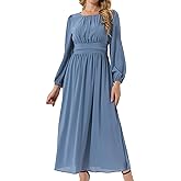Seta T Women's Cocktail Party Dresses Crewneck Lantern Long Sleeves A-Line Chiffon Maxi Formal Dress