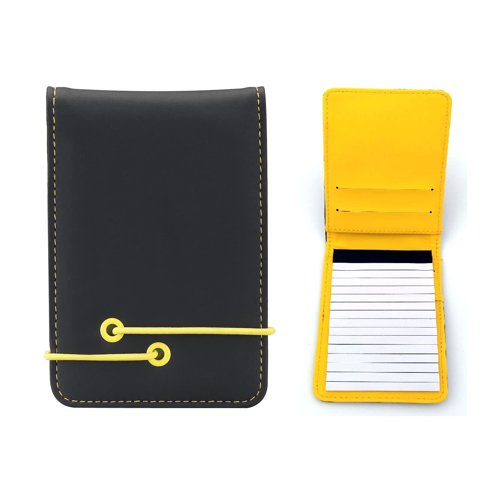 Alevar Notebook, Clipboard in Rubberized Material, Size 14 x 9 cm, Complete with Striped Block and Pen Holder, Elastic Closure, Colour Black/Yellow