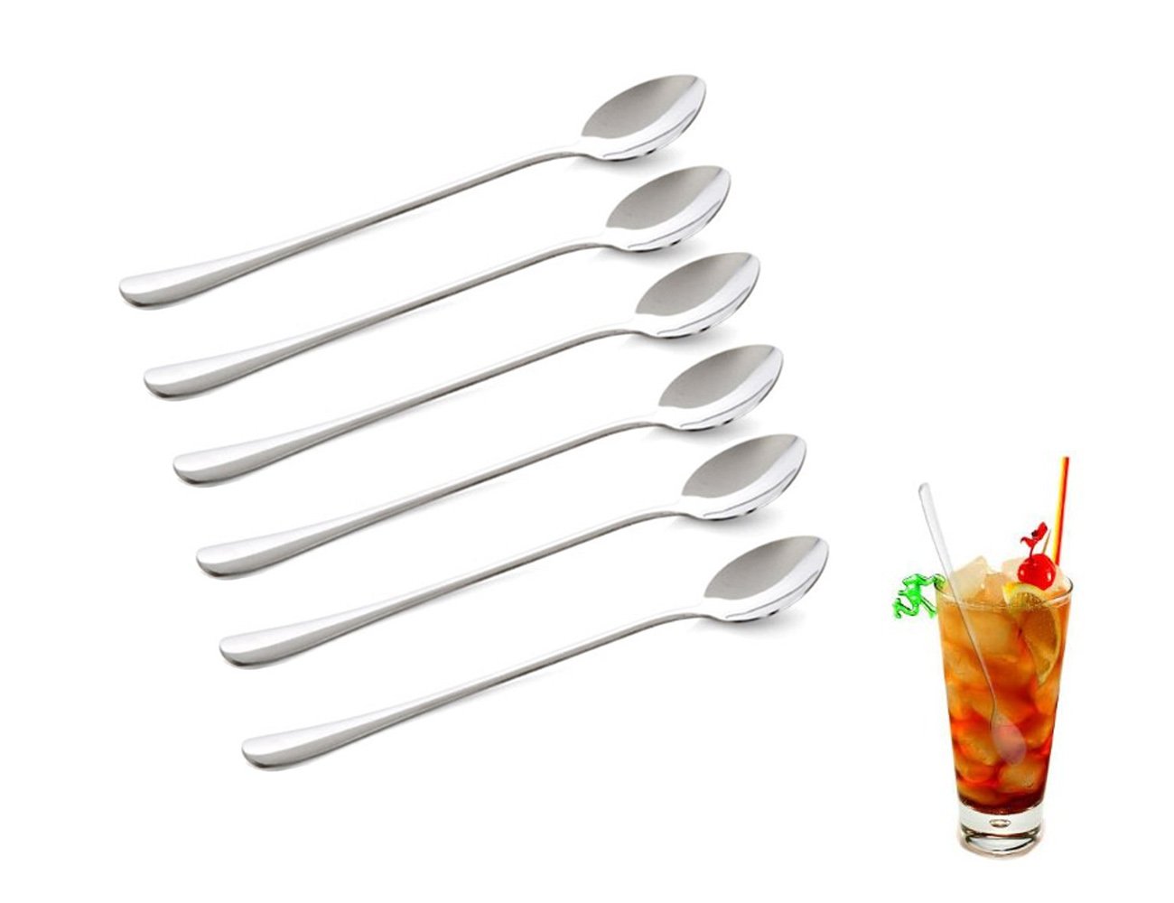 CHESEY Long Handle Ice Tea Spoons Set of 6 Stainless Steel
