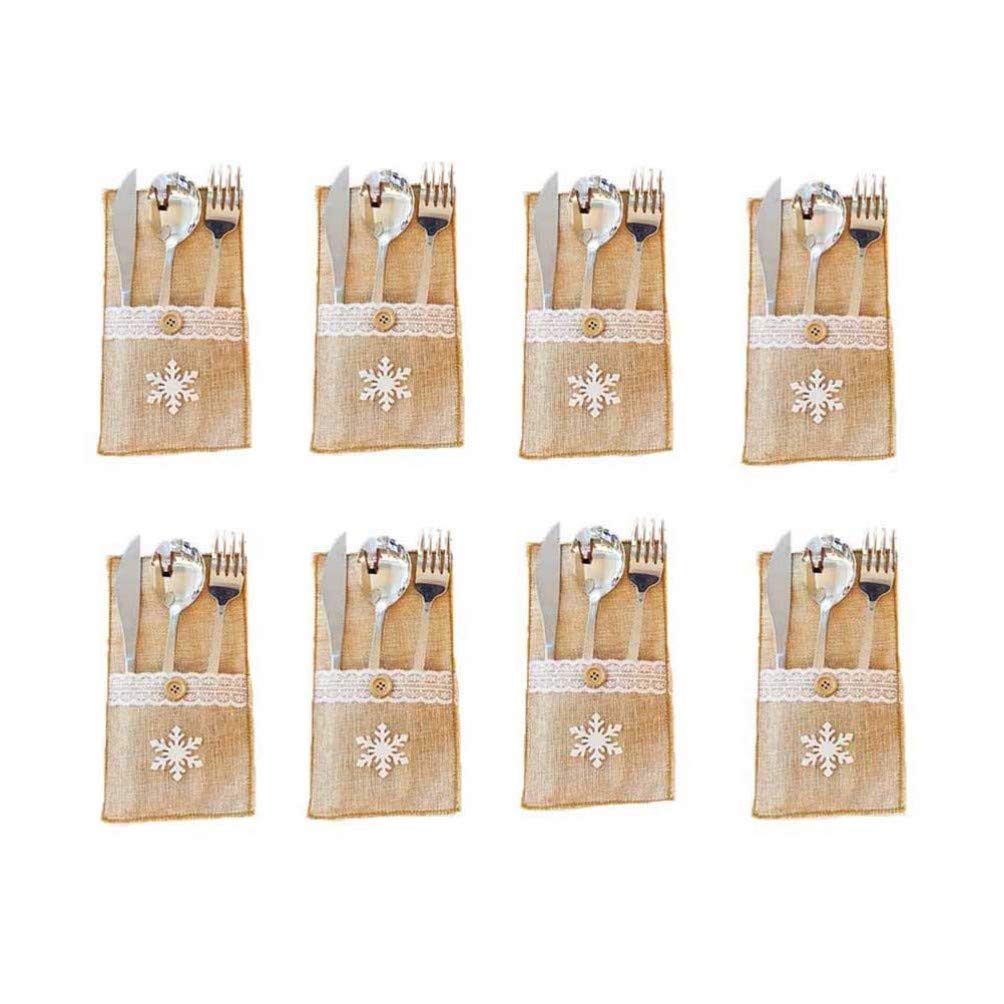 VOSAREA 8pcs Xmas Silverware Pouch Burlap Cutlery Pouches Burlap Silverware Holder Pouches Cutlery Holder Silverware Pockets Xmas Forks Holders Tableware Christmas
