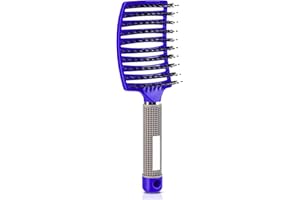 KINGMING Detangling Brush for Wet & Dry Hair - Curved Vented Design for Blow Drying, Suitable for Women and Kids (Blue)