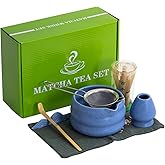 7Pcs Japanese Matcha Tea Set, Matcha Kit with Matcha Bowl (with Pouring Spout), Matcha Whisk, Whisk Holder, Strainer - Elegant Matcha Set for Gifting and Personal Use, Gift Box Packaging (blue)