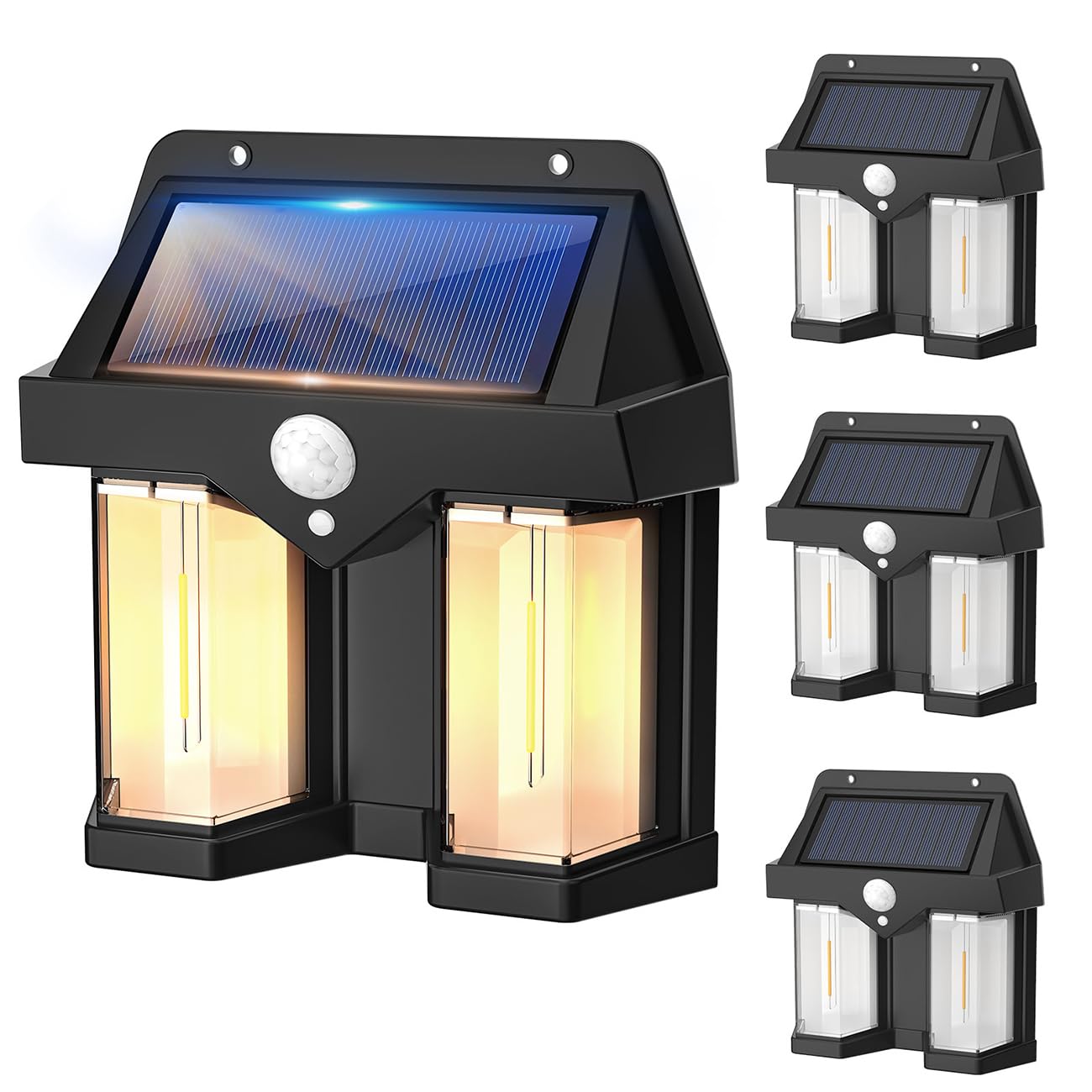 RUWQ New Solar Wall Lamp with 3 Lighting Modes from Dusk to Dawn Lobby Lamp Ip65 Waterproof Motion Sensor Outdoor Lamp, Courtyard Automatic Sensing Lamp Universal Lobby, Garage Multi Scene(4Pack)
