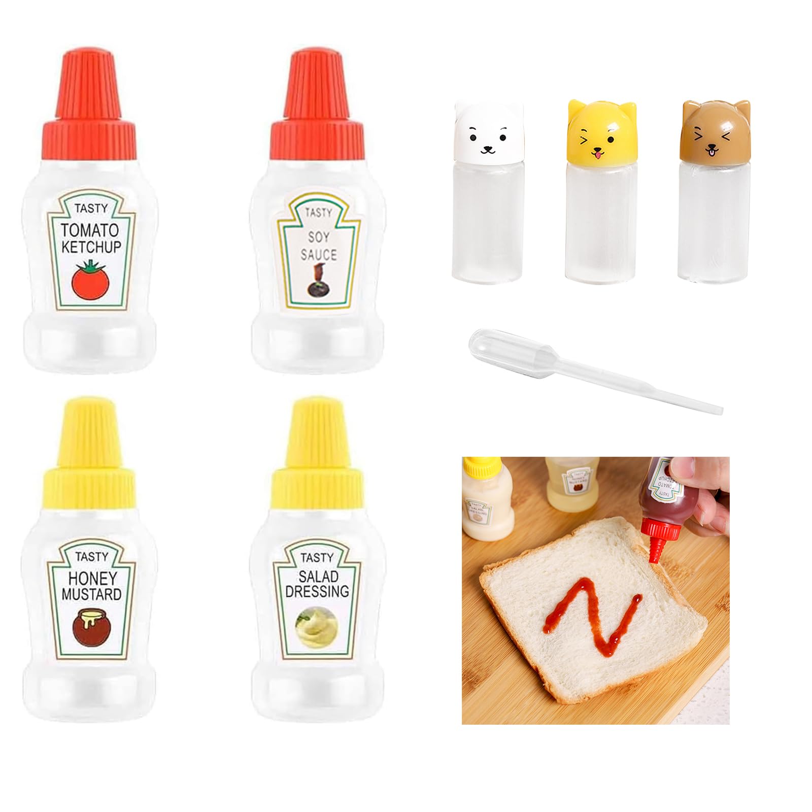 PLATEYTR 6pcs Mini Sauce Bottles, Portable Squeeze Bottles for Condiments, 13g Sauce Containers for Lunch Box, Work, School, Picnic