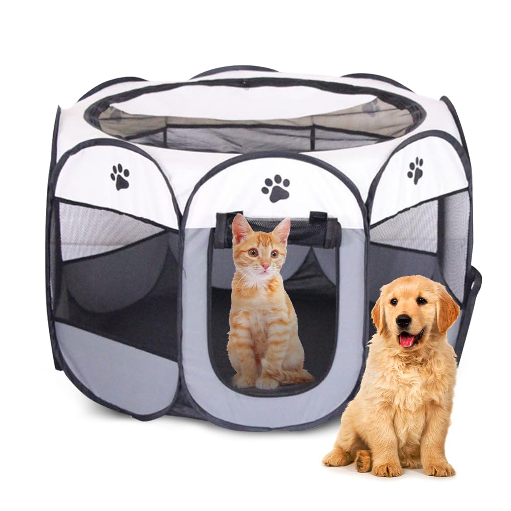 Puppy Run Animal Playpen, 74 x 74 x 43 cm, Puppy Playpen, Outdoor Enclosure for Dogs, Cats, Rabbits and Small Animals Indoor and Outdoor (Grey) — image 1