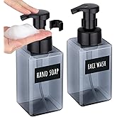 Segbeauty Empty Foam Soap Dispenser Pump Bottles 15.2oz 2pcs, Refillable Foaming Hand Soap Dispenser, 450ml Gray Foam Bottle with Waterproof Stickers, Plastic Square Liquid Foaming Container BPA Free