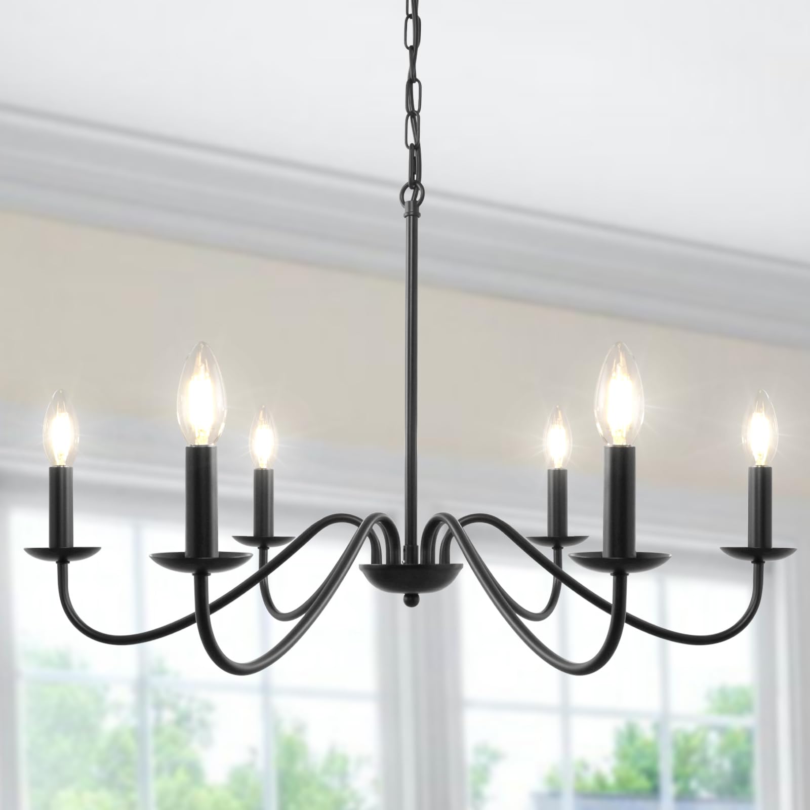 LynPon Black Chandeliers Ceiling Lights Living Room, 6 Lights Pendant Light Fitting Classic Modern Vintage Industrial Ceiling Lighting for Dining Room Kitchen Island Bedroom Hallway Lighting E14