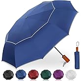 Satol Extra Large Golf Umbrella, 46/54/62 Inch Windproof 10 Ribs Vented Double Canopy Reflective Strips Automatic Open/Close Waterproof UV Protection Portable Compact Umbrella for Outdoor & Travel