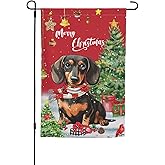 Christmas Dachshund Santa Dog Tree Garden Flag 12x18 Inch Double Sided Vertical Decoration Yard Small Flag For Outside Holiday Seasonal Outdoor