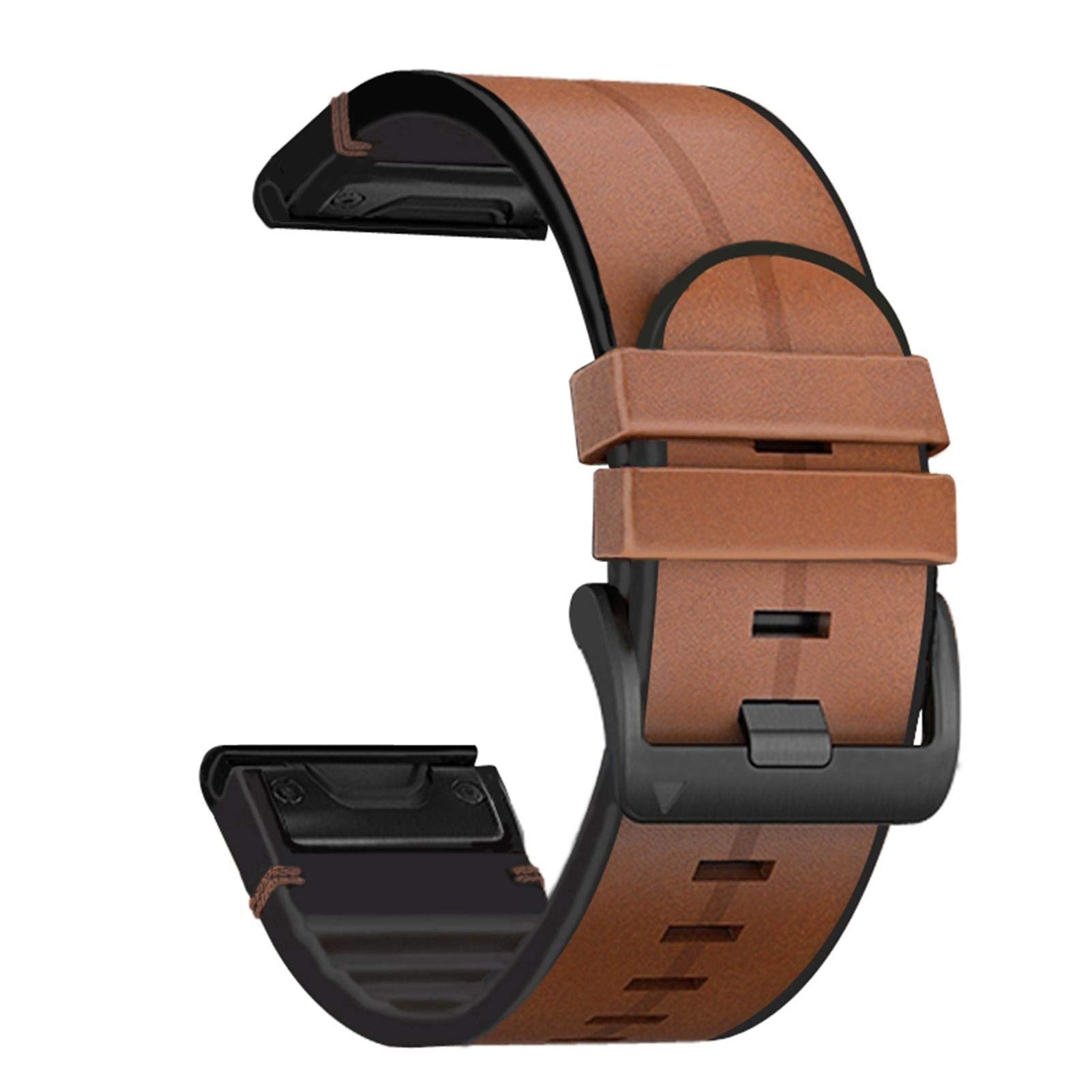 YOOSIDE QuickFit 26mm Leather Watch Strap for Fenix 6X / Fenix 5X / Fenix 7X / Enduro, Soft Genuine Leather with Silicone Sweatproof Wrist Band for Garmin epix Pro 51mm,Tactix Delta (Brown)