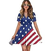 Biyejit Women's Short Sleeved V-Neck Summer Dress Elastic Waist Swing Beach Dresses Aline Flowy Sundress for Daily Wear