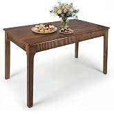 47" Solid Wood Dining Room Table, Rectangular Kitchen Real Wooden Table | 4 Person Modern Farmhouse Mid Century Fluted Design Furniture Desk for Home,Small Space,Apartment,Living Room Walnut