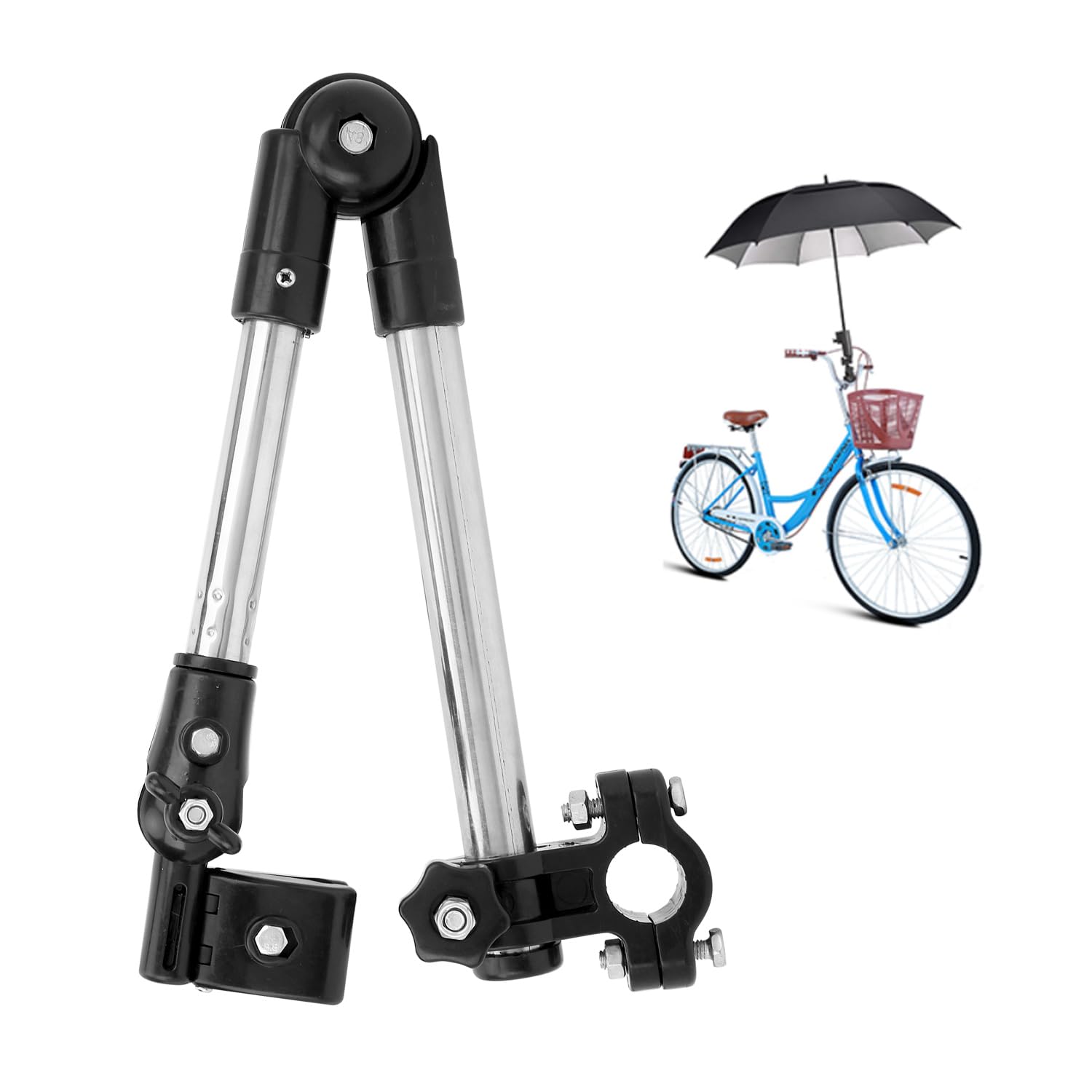 Hapivida Bicycle Umbrella Mount Holder - Adjustable Stretch Stand for Wheelchair, Baby Cart, Stroller, Golf Cart - Handle Connector and Bar Holder
