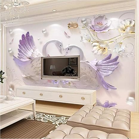 Amazon Ywwz N カスタム壁画壁布エンボススワンジュエリーヨーロッパ壁紙用リビングルームテレビソファ壁家の装飾 3d 壁紙