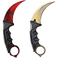 Milaloko 2 Pack Karambit Knife Without Cutting Edge with Sheath No Cutting Edge Knife for Beginner (Gold&Red)