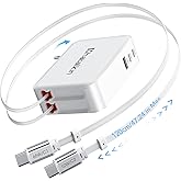 65W for MacBook Pro Charger,5-in-1 Retractable Wall Charger Plug for iPhone 17, Dual 3.94 ft PD USB C Cable&3 Ports, Fast Charging Block for Mac Book Pro/Air, M1 M2 M3 M4, iPad Pro,Galaxy,Pixel