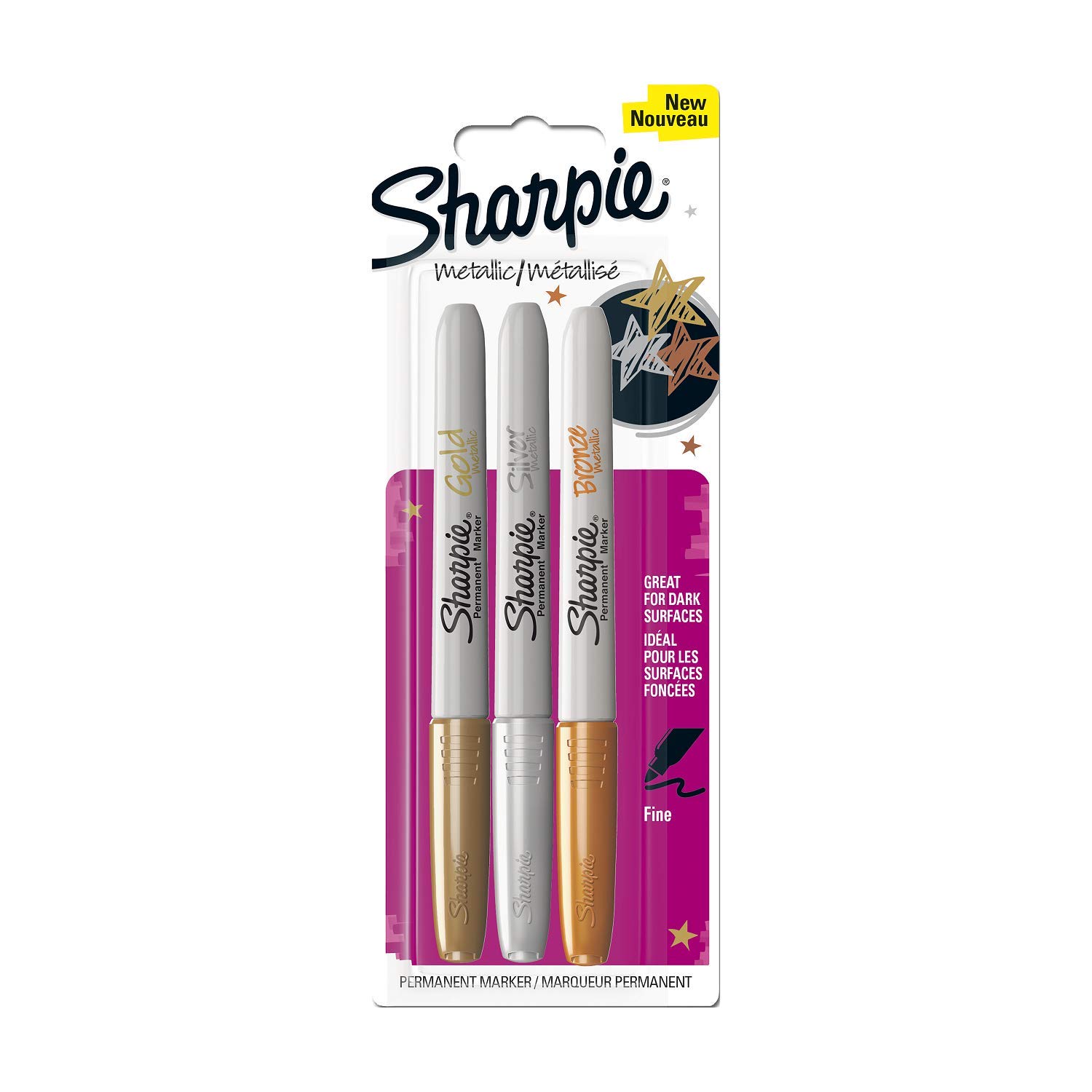 Sharpie Fine Metallic Permanent Marker - Gold/Silver/Bronze (Pack of 3)