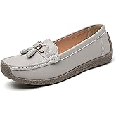 YOUNIFIZ Women's Faux Leather Flat Loafers Classic Casual Comfort Slip-On Shoes Soft Sole Dress Shoes(Grey,Size 8)