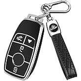 QBUC for Mercedes Benz Key Fob Cover with Keychain,Soft TPU Key Case Protector Compatible with Mercedes-Benz 2017-2023 E-Class 2018-2021 S-Class 2019-2023 A-Class C-Class G-Class (Black)