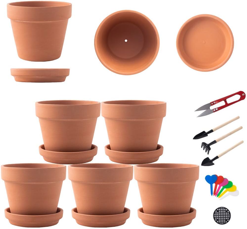 Terra Cotta Pots with Saucer 6Pack Large Terracotta Clay