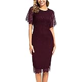 Women's Elegant Floral Lace Round Neck Short Sleeves Cocktail Party Bodycon Midi Dress 931