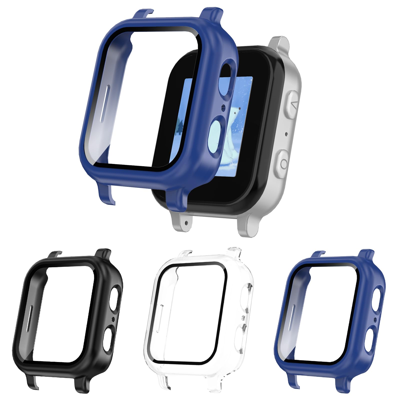 3 Pack Protective Case Compatible with Gabb Watch 3/3e - Hard PC Bumper Cover with Built-in Tempered Glass Screen Protector