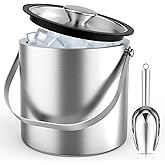 3L Stainless Steel Ice Bucket, Double Wall Insulated Ice Bucket with Lid, Drain Plate, Scoop, Tong for Parties Cocktail Bar