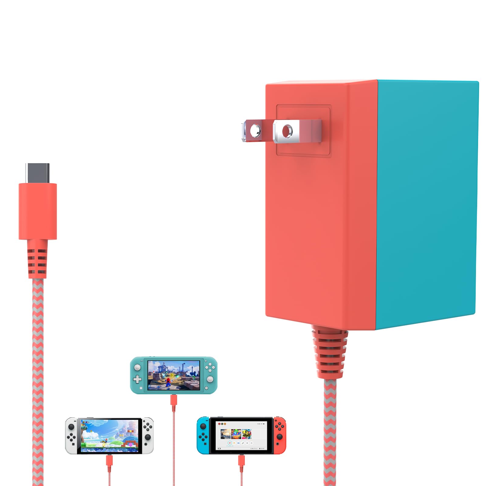 Switch Charger Compatible with Nintendo, AC Adapter Power Supply Switch Lite/OLED/Pro Controller/Steam Deck, Support TV Dock Mode 39W USB C Fast Charger with 5Ft Charging Cable