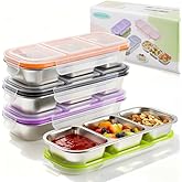 YJSLICT 4 Pack Stainless Steel Snack Containers with Lids, 3-Compartments Reusable Lunch Box for Adults, Food Storage Containers Divided Meal Prep Box for Home, Work, Travel